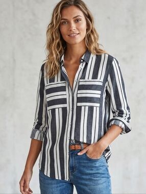 Next Woven Stripe Pattern Shirt Of Luxury, Size 12